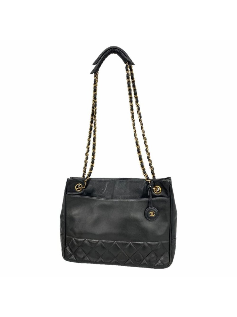 Chanel Chain Tote Bag Quilted Lambskin Black Gold